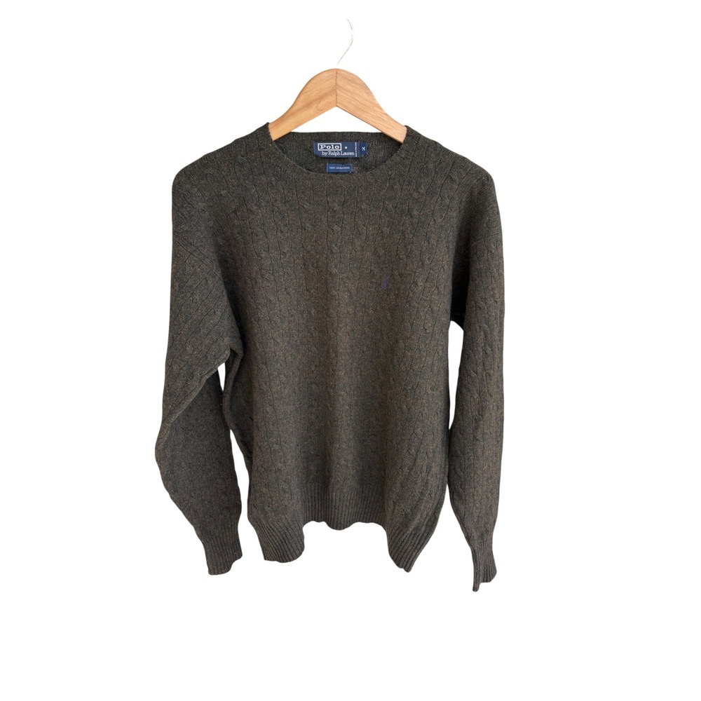 Vintage Polo Ralph Lauren Cable Knit 100% Lambswool Sweater Mens M Green‎